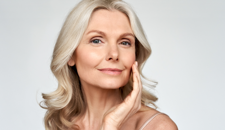 an aged woman without wrinkles because of preventative botox